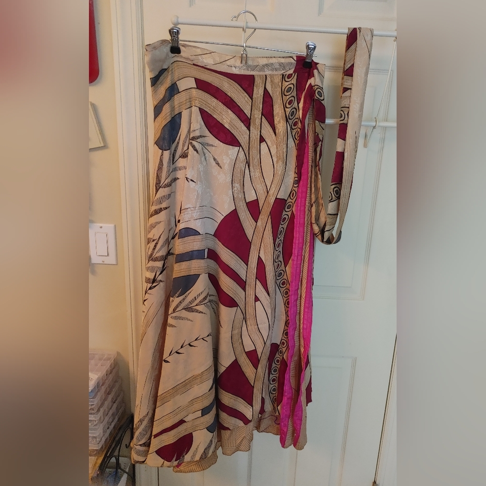 Elegant Multicolor Patterned Wrap Skirt